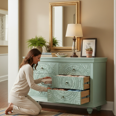 Mango Wood 6 Drawer Cabinet With Saga Green Finish