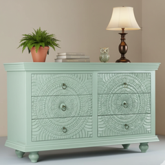 Mango Wood 6 Drawer Cabinet With Saga Green Finish