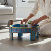 Indian Boho Floral Painted Round Chakki Coffee Table,