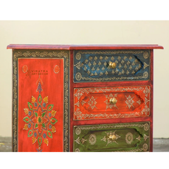 Indian Painted 4 Drawer Bedside , Chest Of Drawer
