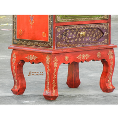 Indian Painted 4 Drawer Bedside , Chest Of Drawer