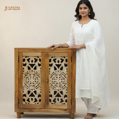 Solid Mango Wood Cabinet, Hand Carved Cabinet And Bedside