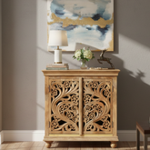 Mango Wood Hand-Carved Sideboard Cabinet For Utility Storage
