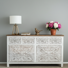 Mango Wood 8-Drawer Sideboard With White Finish