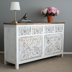 Mango Wood 8-Drawer Sideboard With White Finish