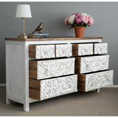 Mango Wood 8-Drawer Sideboard With White Finish