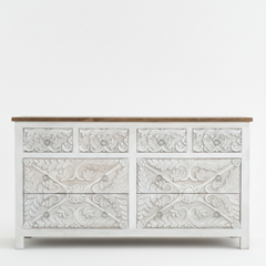 Mango Wood 8-Drawer Sideboard With White Finish