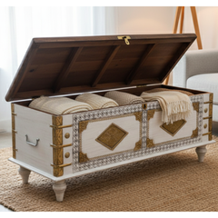 Mango Wood Blanket Chest With Brass Detailing