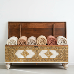 Mango Wood Blanket Storage Chest With Brass Detailing
