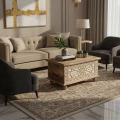 Mango Wood Blanket Chest With Moroccan Pattern Design