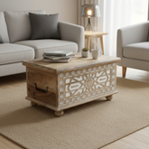 Mango Wood Blanket Chest With Moroccan Pattern Design