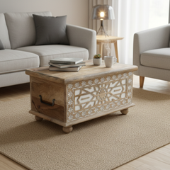 Mango Wood Blanket Chest With Moroccan Pattern Design