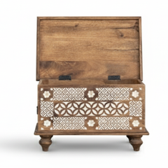 Mango Wood Blanket Chest With Hand-Carving Finish