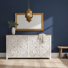 Mango Wood Mandala Sideboard With White Washed