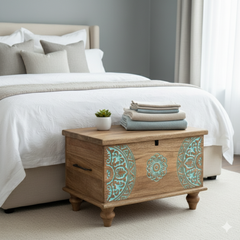 Mango Wood Blanket Chest With Mandala Painting