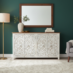 Mango Wood Mandala Sideboard With White Washed