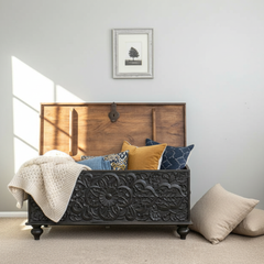 Mango Wood Blanket Chest With Charcoal Finish