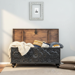 Mango Wood Blanket Chest With Charcoal Finish