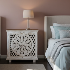 Mango Wood Bedside Cabinet With White Washed