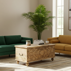 Mango Wood Blanket Chest With Floral Carving