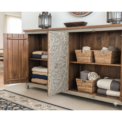 Mango Wood Large Mandala Sideboard With Grey Finish