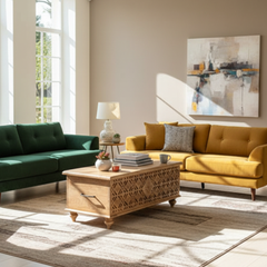 Mango Wood Carved Blanket Chest With Natural Finish