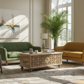 Mango Wood Carved Blanket Chest With Natural Finish