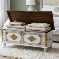 Mango Wood Blanket Chest With Brass Detailing