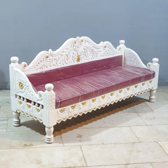 Garden Hand Carved 3 Seater Sofa Daybed White 180x60x85 cm
