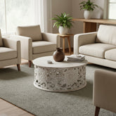 Mango Wood Center Coffee Table With Floral Carving