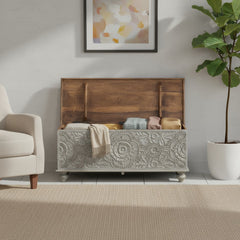 Indian Boho Grey Blanket Chest Made By Mango Wood