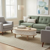 Mango Wood Centerpiece Oval Coffee Table With Lattice Carving