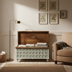 Mango Wood Blanket Chest With Floral Pattern Carving