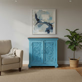 Mango Wood Blue Boho Cabinet For Storage Solution