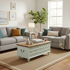 Mango Wood Blanket Chest With Floral Pattern Carving