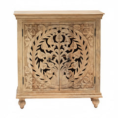Mango Wood Sideboard Cabinet With Floral Carving