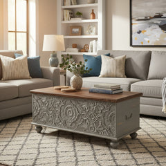 Indian Boho Grey Blanket Chest Made By Mango Wood