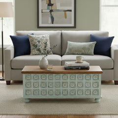 Mango Wood Blanket Chest With Floral Pattern Carving