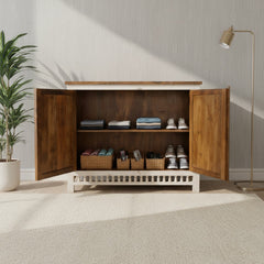 Mango Wood Carved Cabinet Sideboard For Storage