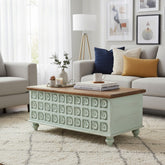 Mango Wood Blanket Chest With Floral Pattern Carving