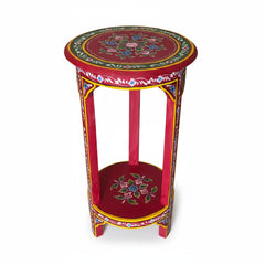 Mango Wood Hand-Painted Sofa Side Boho Accent Table For Living Room Decor