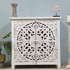 Carved Solid Wood Cabinet Buffet 90X43X90 CM White