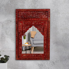 Wooden Carved Mirror Frame (Red Distress)