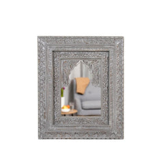 Wooden Indian Carved Mirror Frame (Grey Distress)