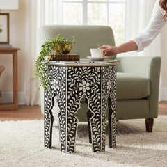 Bone Inlay Boho Side Table For Living Room Decor