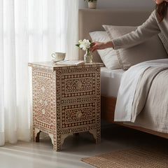 Bone Inlay Bedside Table For Living Area Decor