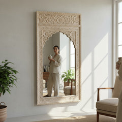Hand-Carved Wooden Frame Mirror for Modern & Traditional Home Decor