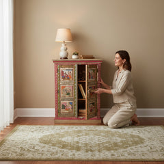 Hand-Painted Mango Wood Indian Storage Cabinet For Bedroom Storage