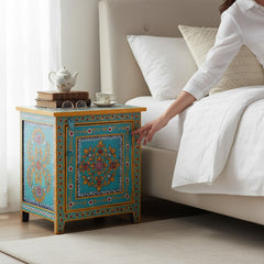 Mango Wood Painted Bedside Table With Storage Solution