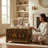 Mango Wood Blanket Chest With Indian Flok Art Painted